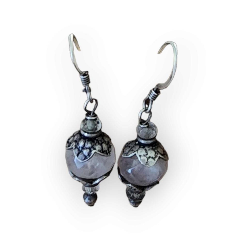 Vintage sterling‎ art glass earrings